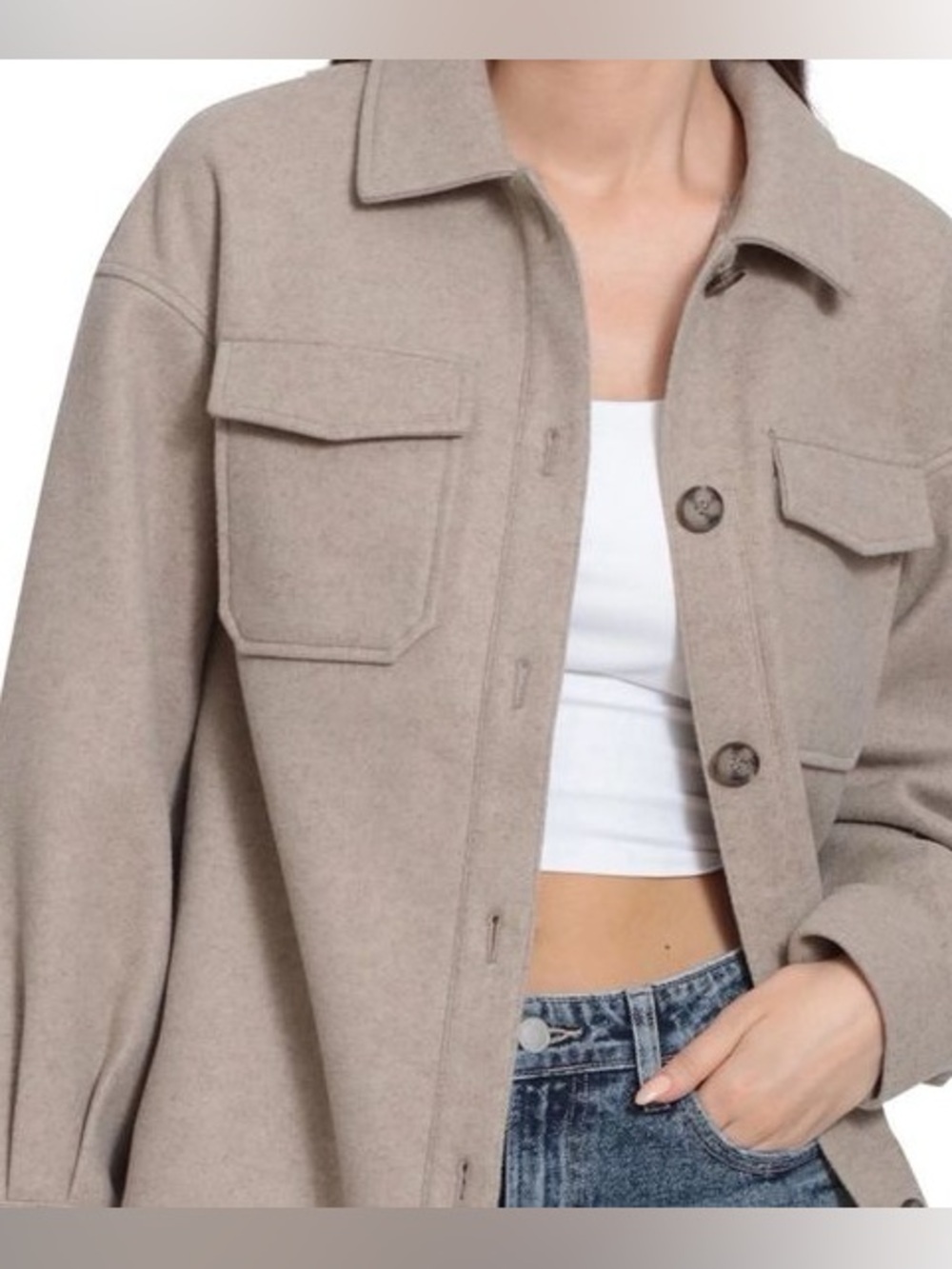 Avec Les Filles Tan Taupe Shirt Jacket Shacket Women’s Medium